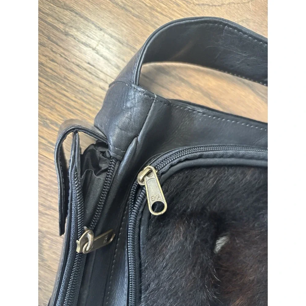 EKA Genuine Leather Satchel‎ Bag Fur Black Western Boho Vintage Legacy Leather